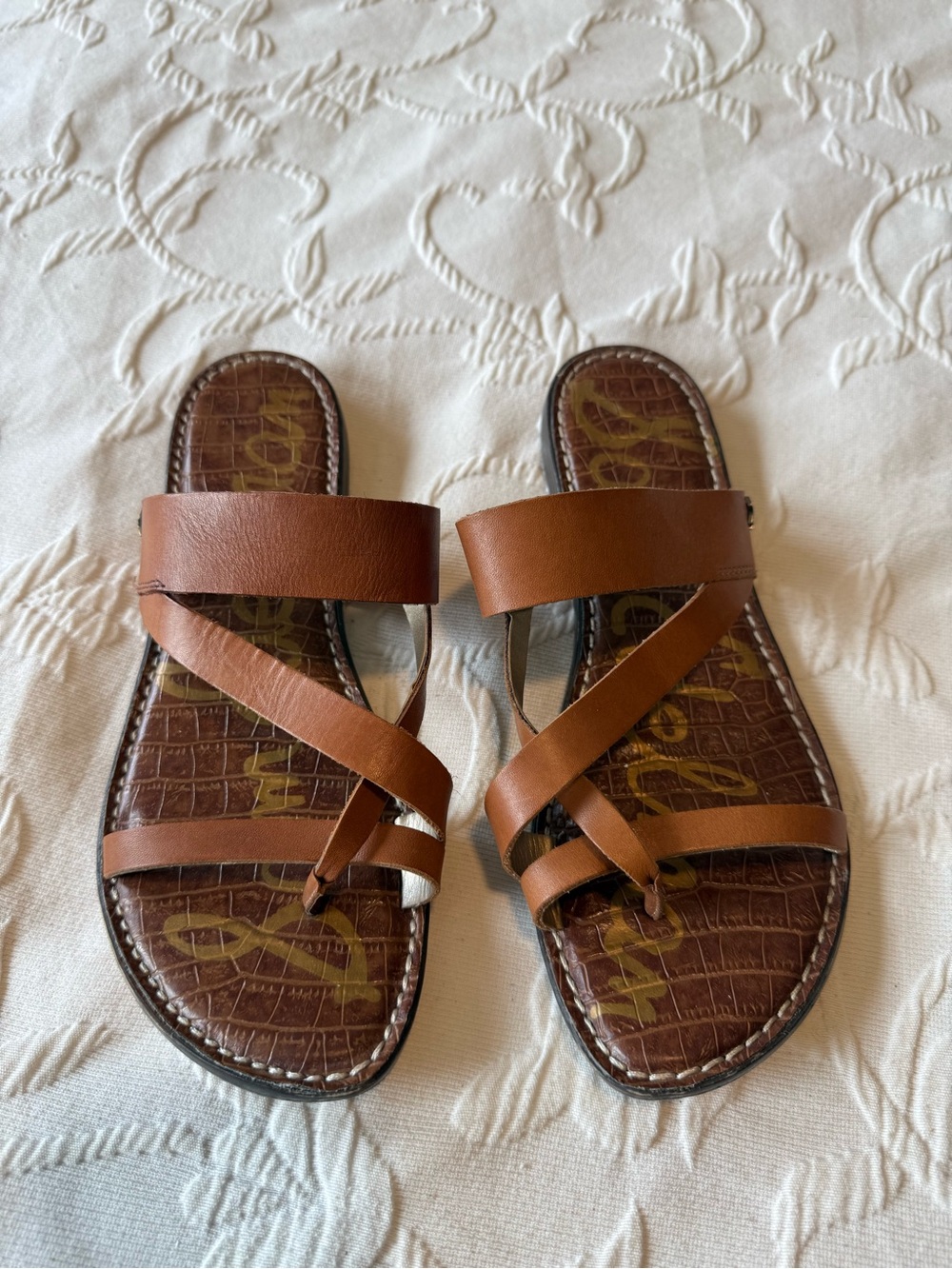 Sam Edelman Brown Leather Crossover Slide Sandals - Picture 2 of 6